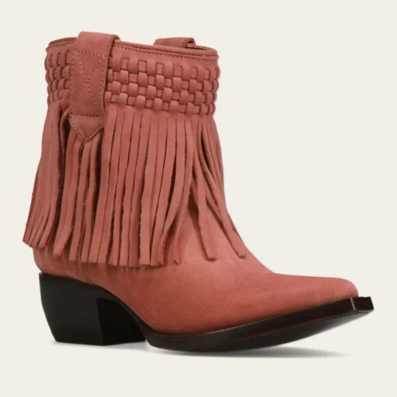 NEW FRYE Nubuck Leather Sacha Short Fringe Boots rose for women 12511 12M6 - Picture 8 of 10